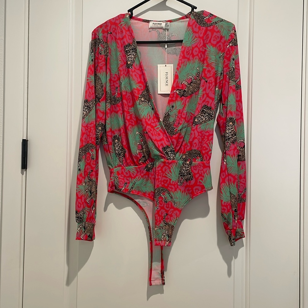 Palm tree cheetah pattern long sleeve bodysuit